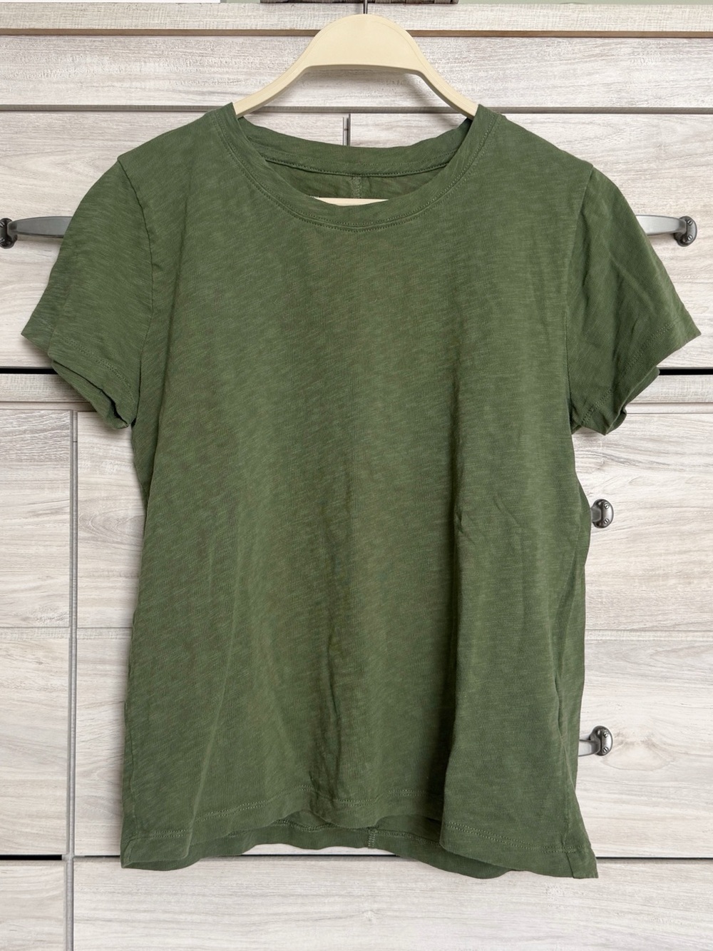 J Crew 100% Cotton Girlfriend Tee Short Sleeve Dark Green Size Small
